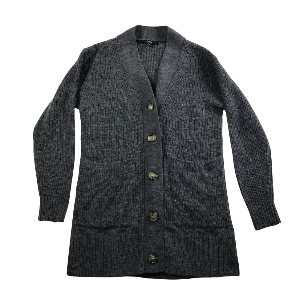 Quince XS Baby Alpaca Merino Wool Blend Shawl Collar Cardigan Grey Sweater